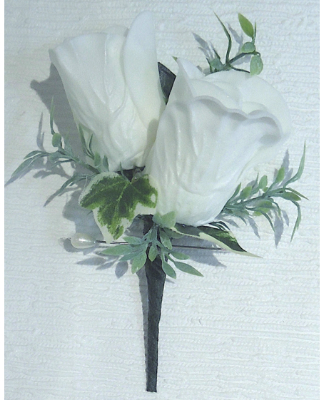 white rose bud buttonhole, artificial buttonhole